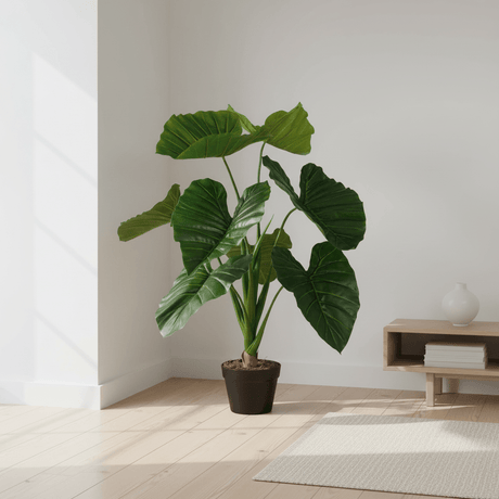 Taro kunstig plante grønn med store blader og potte 90 cm - Lindas Dekor Kunstige planter