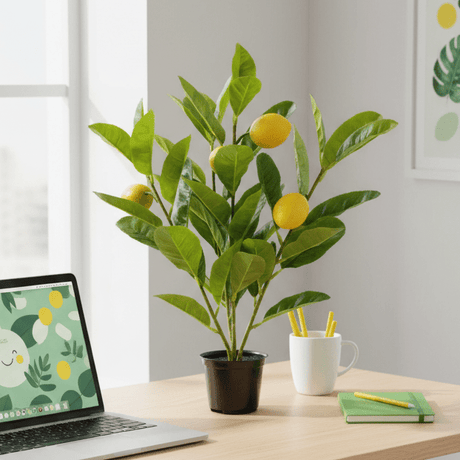 Sitrontre kunstig grønn med sitroner og potte 33 x 25 cm - Lindas Dekor Kunstige planter