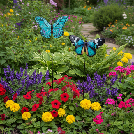 Sommerfugl blomsterpinne brukt i blomsterpotte på terrasse