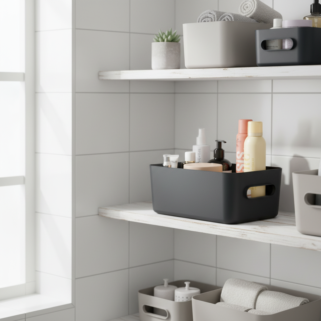 Praktisk oppbevaringsboks til toalettsaker og husholdningsartikler