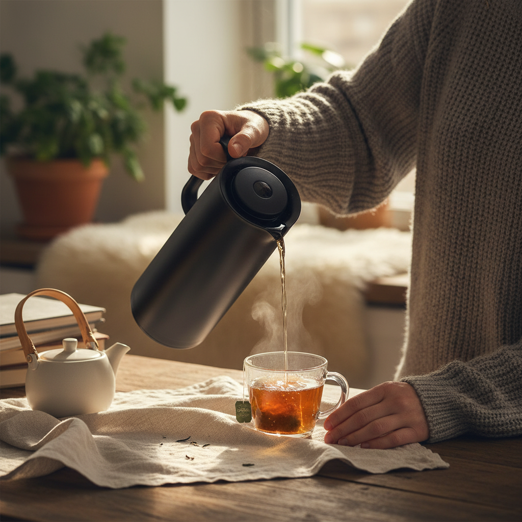 moderne termokanne i svart design til kjøkken