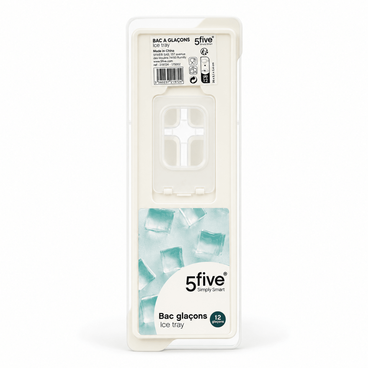 Hvit isbitform med lokk og push-funksjon i original emballasje fra 5five Simply Smart.
