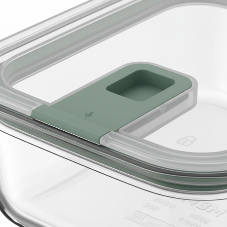 Lekkasjetett matboks i glass med grønt lokk