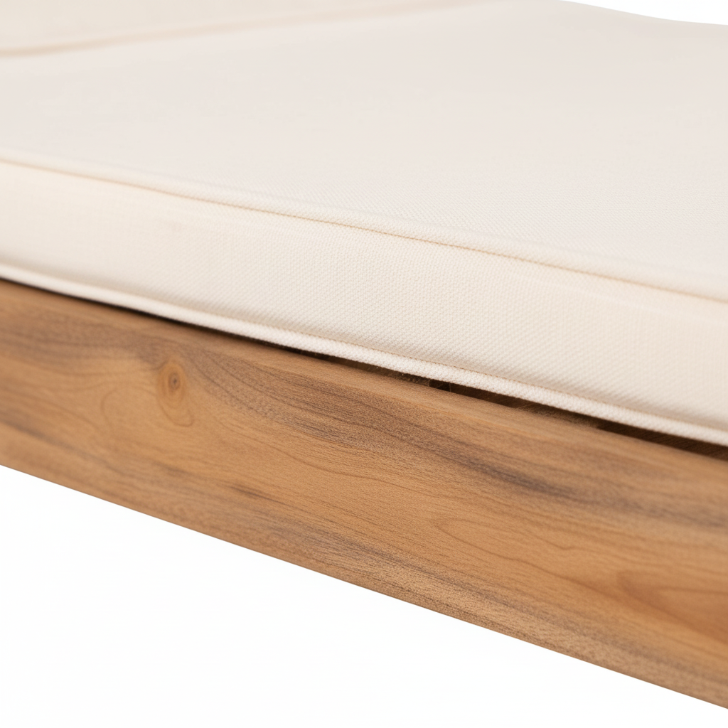 Justerbar solseng i naturtre med lys madrass til uteplass