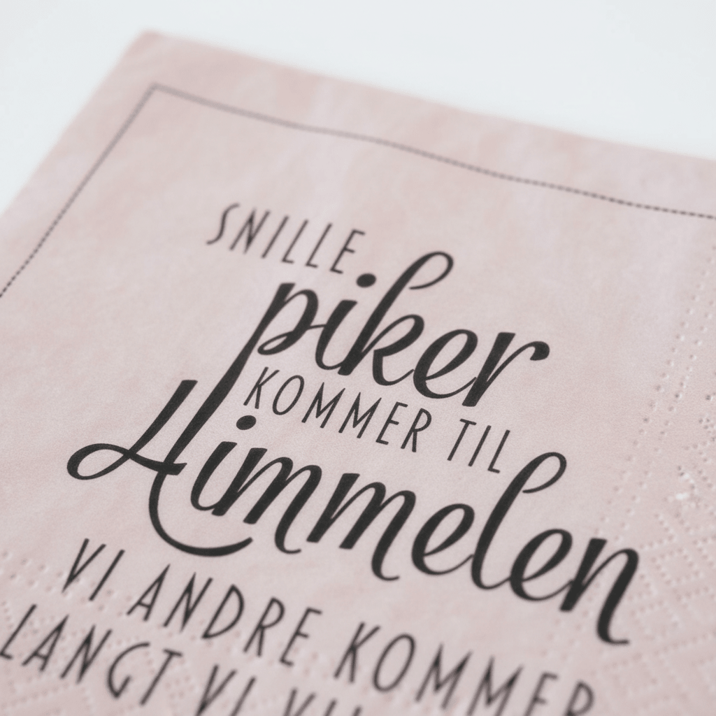 Rosa servietter med teksten Snille piker kommer til himmelen