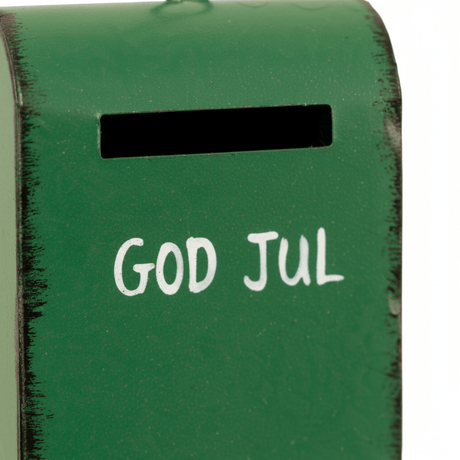 Litet grönt trädpynt med texten God Jul till juletreet