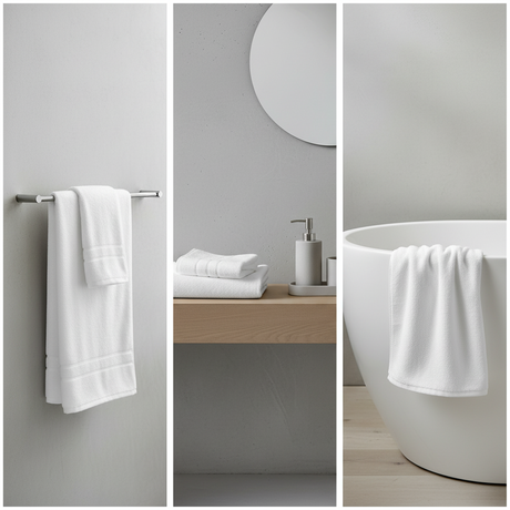 Lite håndkle i hvit bomull til bad og gjestetoalett