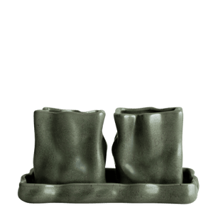 Dekorative urtepotter med fat for friske urter og små planter hjemme