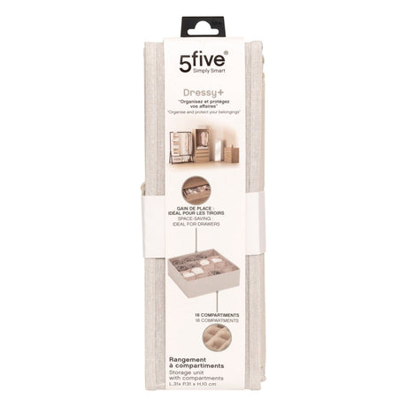 Produktemballasje for beige skuffeorganiser med 16 rom.