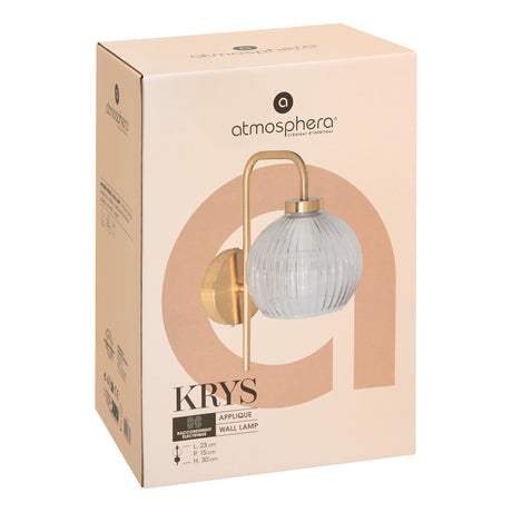 Vegglampe Krys med rillet glass gull 30 cm – emballasje 1