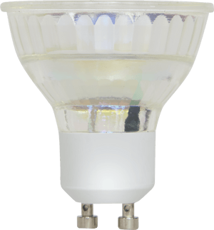 GU10 LED-pære 4,5 W med glassreflektor och sockel, visad från sidan på vit bakgrund