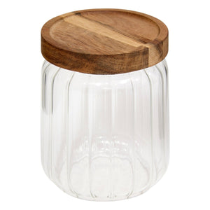 Glasskrukke 500 ml med riflet glass og lokk i akasietre