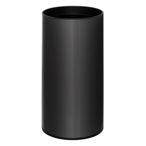 Svart sensorburk 40 liter, visad från sidan, med cylindrisk design i rostfritt stål.