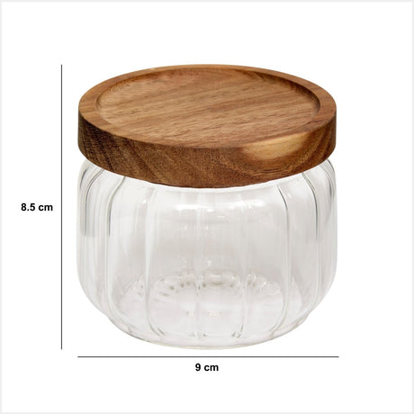 Glasskrukke med akasielokk 300 ml, 9 cm i diameter og 8,5 cm høy
