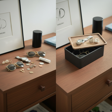 Elegant tilbehørsboks med trelokk og skjult oppbevaring til hjemmet