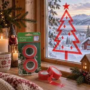 klassisk rød og hvit juleteip til vindu