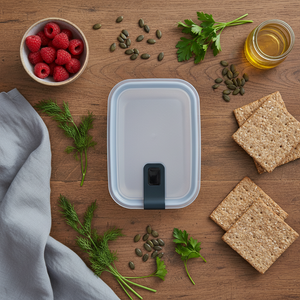 Praktisk husholdningsboks med lokk til rester og pålegg