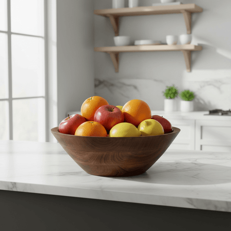 Mangotre bolle med naturlige årer og dyp brun farge