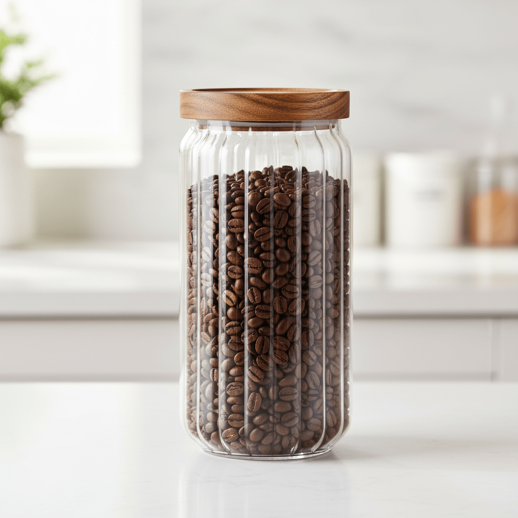 Glasskrukke med akasielokk 1 liter - Lindas Dekor Glasskrukke