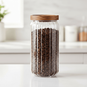 Glasskrukke med akasielokk 1 liter - Lindas Dekor Glasskrukke