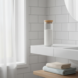 Glasskrukke på badhylle