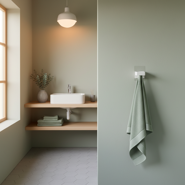 Grønt bad med grønne håndklær