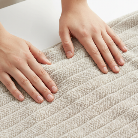 Detaljbilde av håndkle med tykk og behagelig bomull