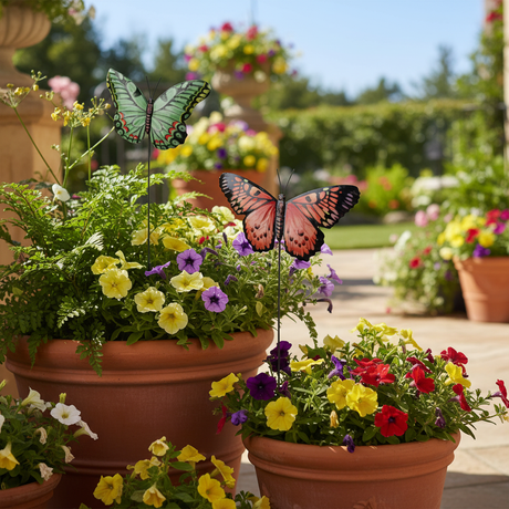 Dekorative sommerfugler på pinne til blomsterbed og krukker