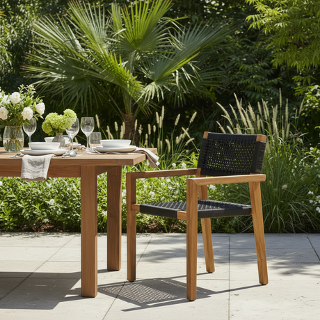 Anzio spisestol i akasie med sort tauflettet rygg og sete