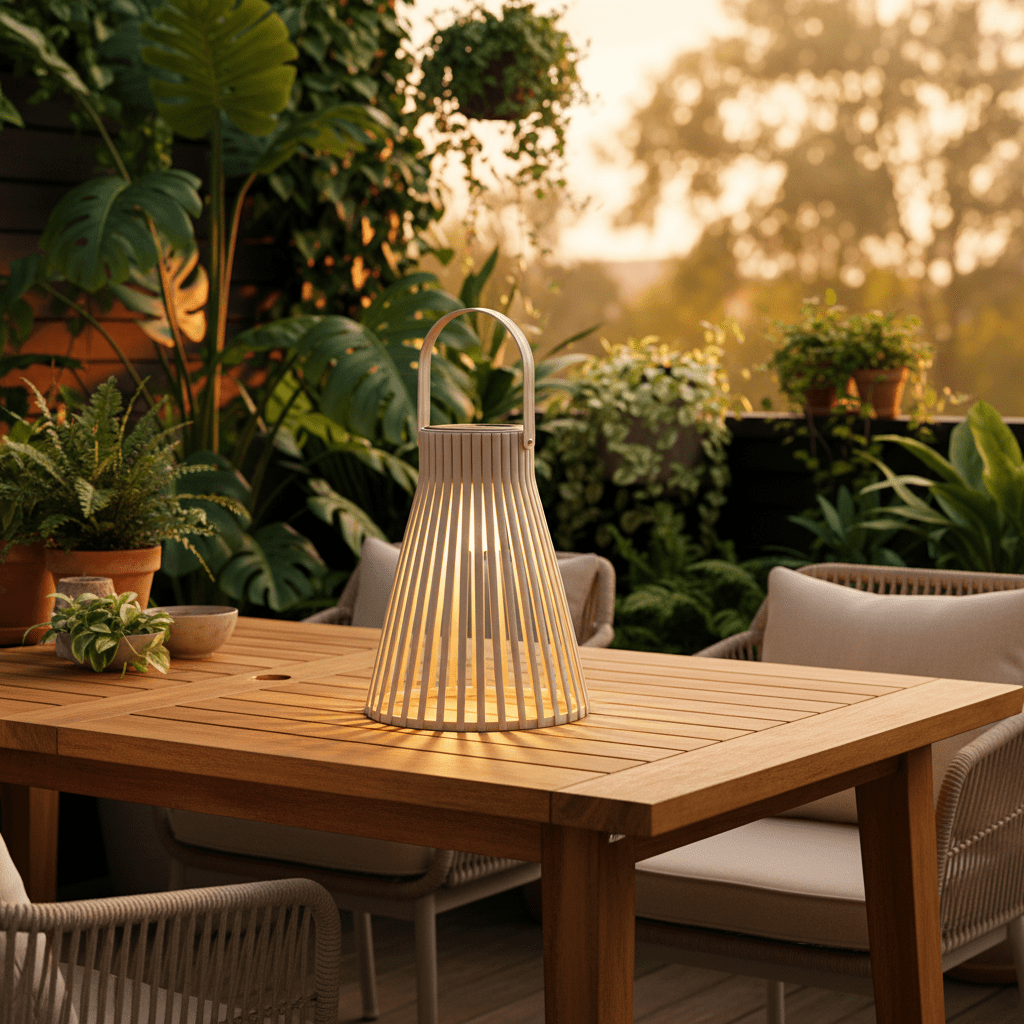 Beige solarlykt i metall 20 x 25 cm til terrasse og hage