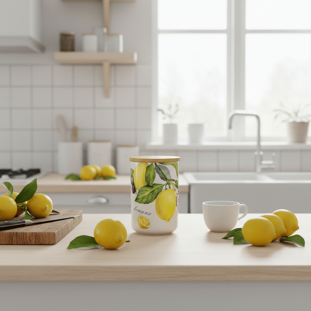 Sitronkrukke i keramikk til kaffe, te, sukker og småvarer