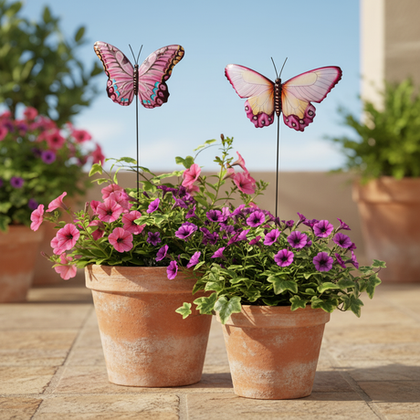 Dekorative sommerfugler på pinne til blomsterbed og krukker