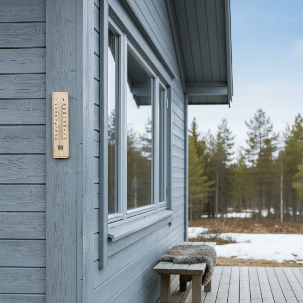 Termometer i MDF med naturlig trelook 22,5 x 5 cm