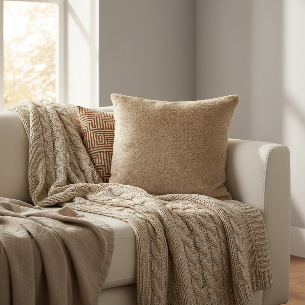 Supermykt putetrekk i beige til sofa og lenestol