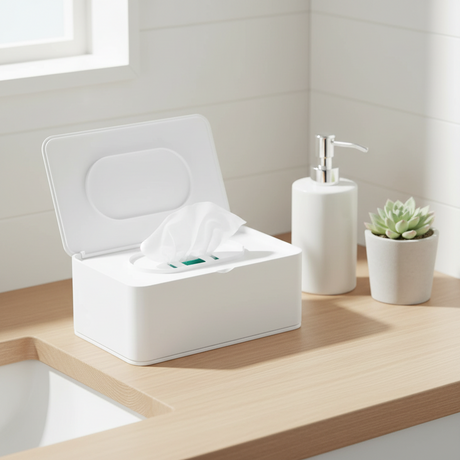 Boks med lokk til våtservietter og rengjøringsservietter i hjemmet