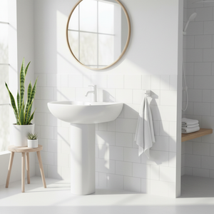 Hvitt bad med hvite håndklær