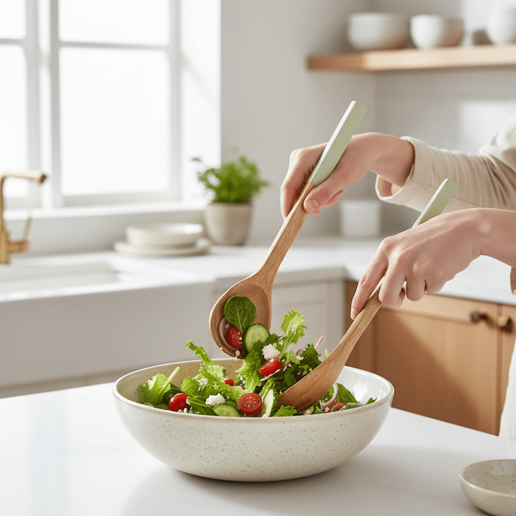 6. Salatskje i mangotre med grønt håndtak

