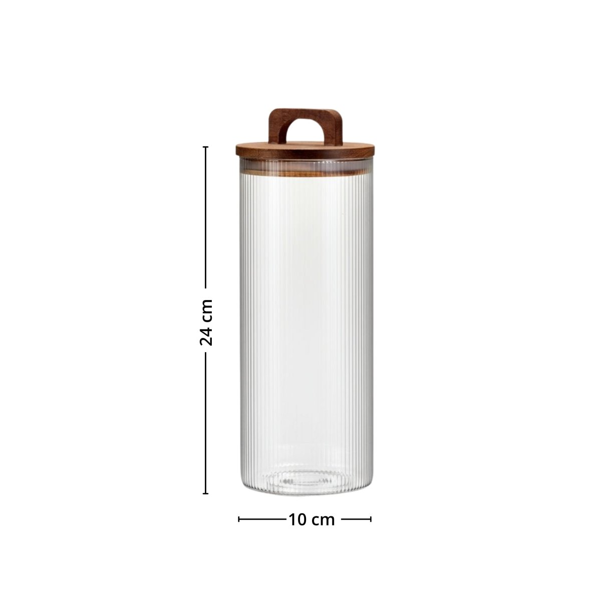 Målbilde av glasskrukke med trelokk på 1650 ml og høy smal form. - Lindas dekor
