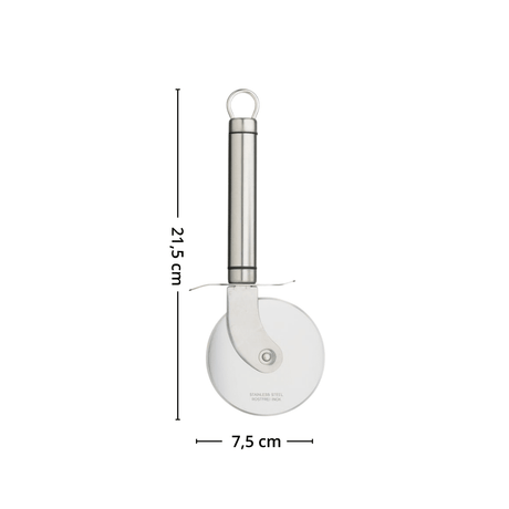 Målillustrasjon av pizzahjul i rustfritt stål med lengde 21,5 cm og bredde 7,5 cm. - Lindas dekor 
