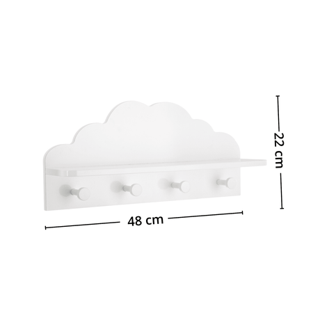Hvit Cloud knaggrekke med fire knagger vist med mål 48 x 22 cm.