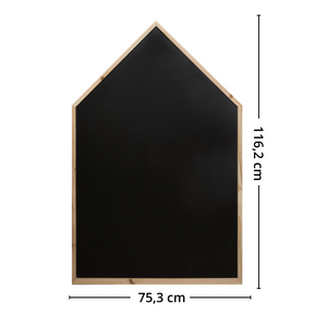 Husformet krittavle for barn med mål 75,3 x 116,2 cm og ramme i naturtre.