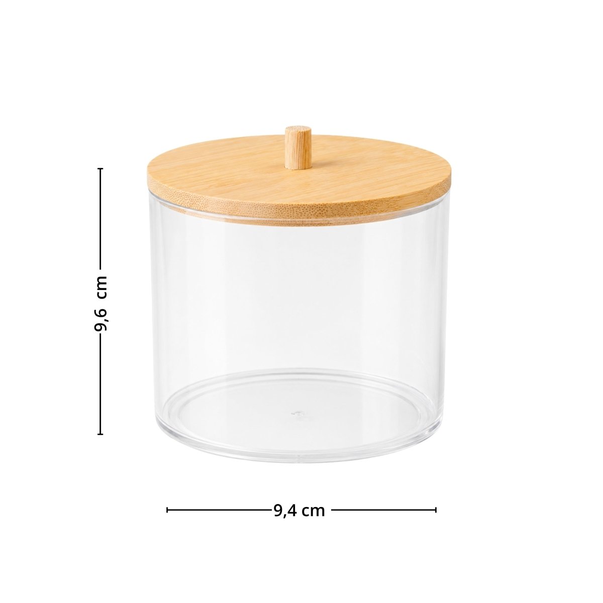 Målbilde av oppbevaringsboks med bambuslokk i størrelse 9,5 x 9,5 cm. - Lindas dekor