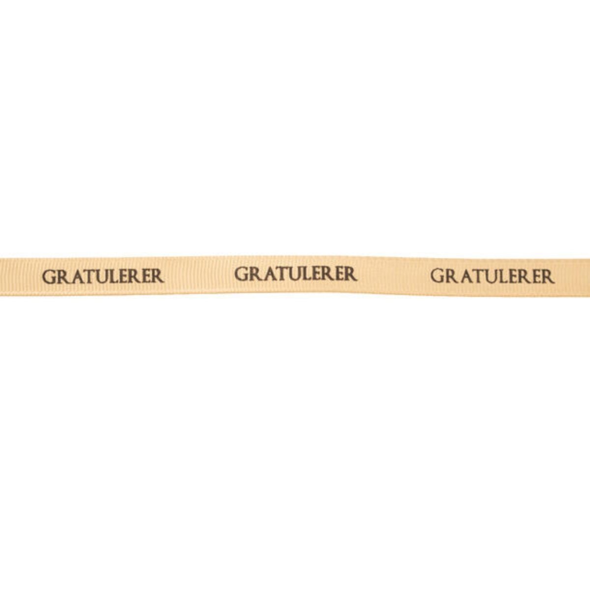 Gavebånd Gratulerer 10 mm i beige satin på rull