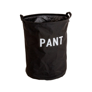 Sort pantesæk med hvid PANT-tekst og håndtag