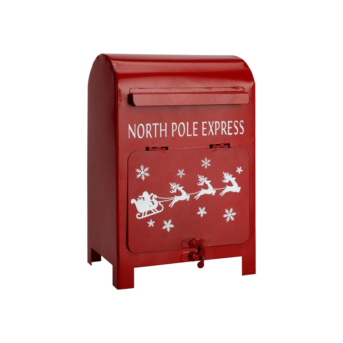Röda julpostkasser i metall med julmotiv