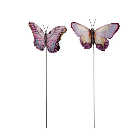 Blomsterpinner med sommerfugl i rosa og lilla 2 pk