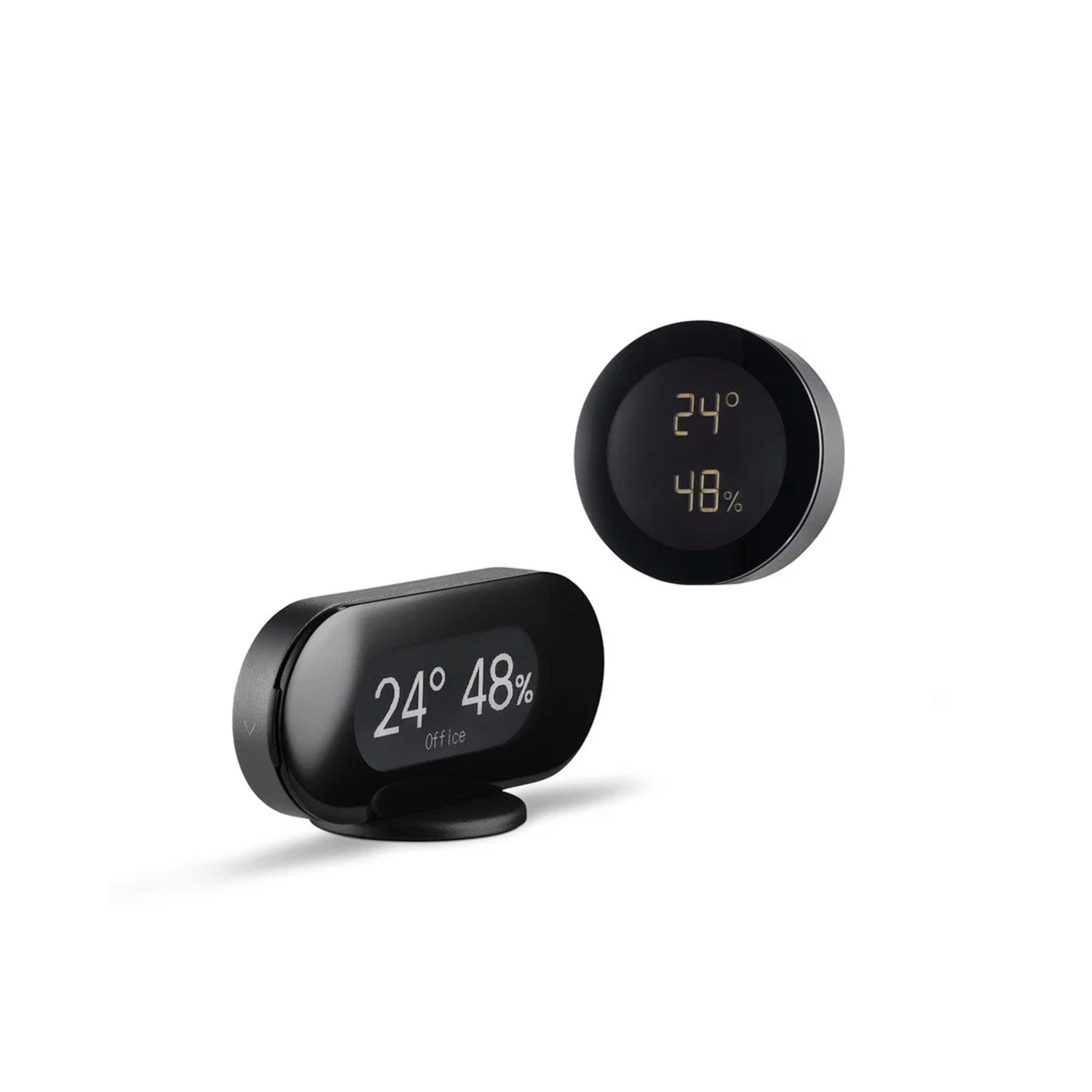 Jacob Jensen klimastasjon i sort med temperatur og luftfuktighet på display