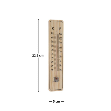 Termometer i MDF med naturlig trelook 22,5 x 5 cm