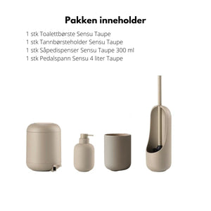 Zone Denmark Sensu baderomssett taupe med fire matchende produkter