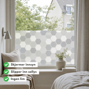 Static Premium Wido vindusfolie med sekskantmønster som slipper inn dagslys